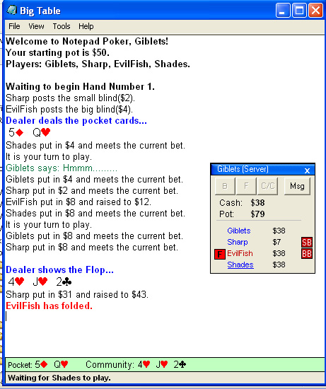 Click to view Notepad Poker 1.1 screenshot