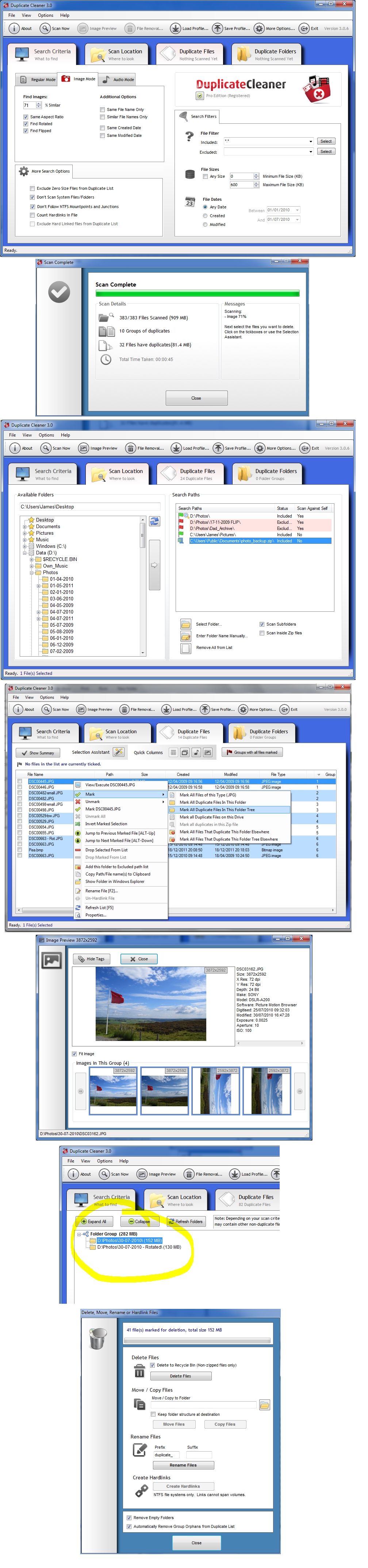 Enkele schermafbeeldingen van Duplicate Cleaner