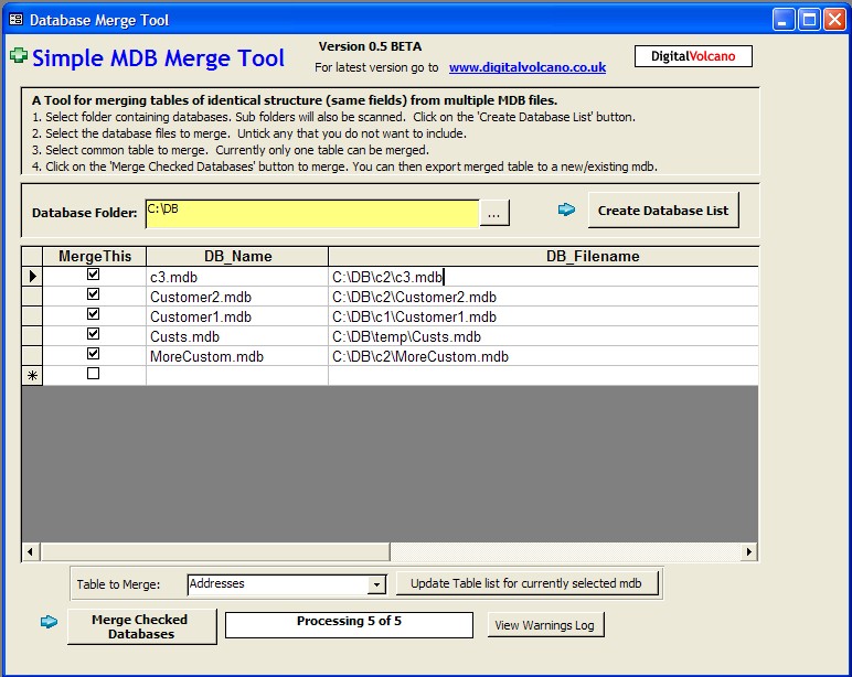 Screenshot for Simple MDB (Access Database) Merge 0.5