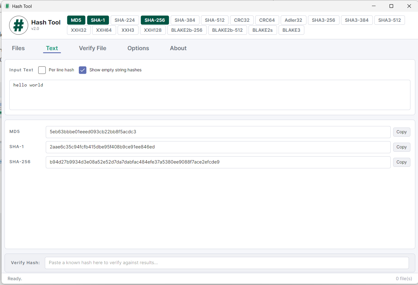 Hash Tool Screenshot - light mode