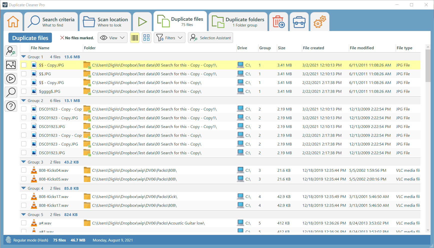 تحميل برنامج Duplicate Cleaner لحذف الملفات المكررة من الكمبيوتر Duplicate-files-groups