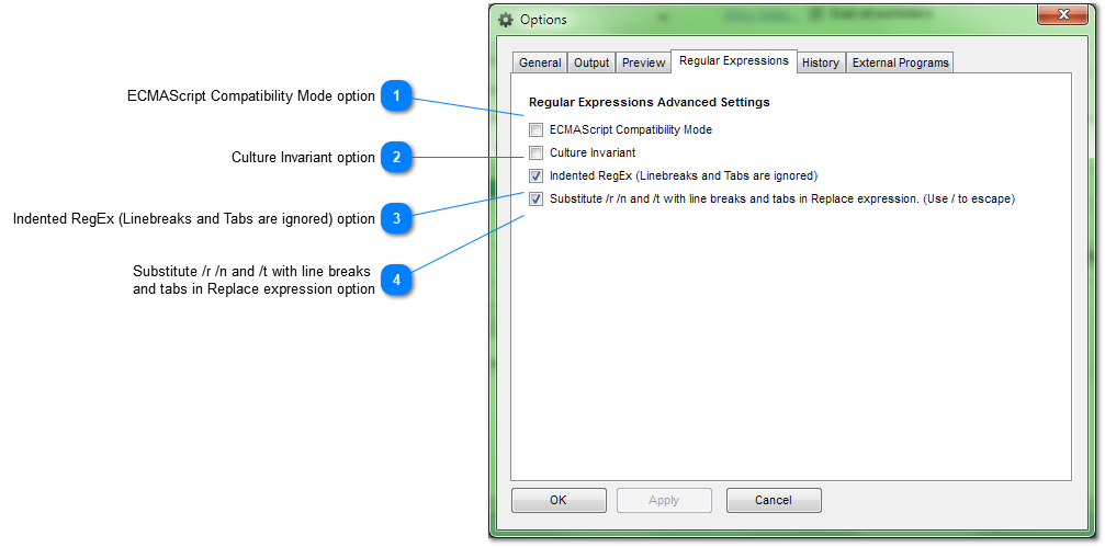 Options - Regular Expressions