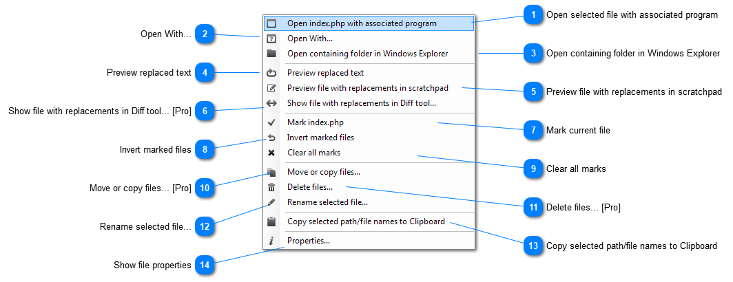 Results list context menu